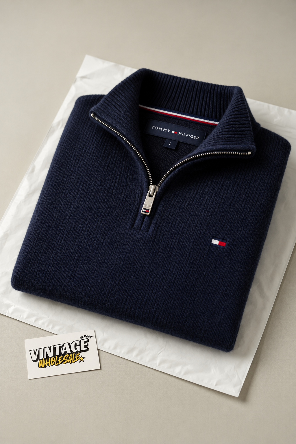 Navy Tommy halfzip close-up